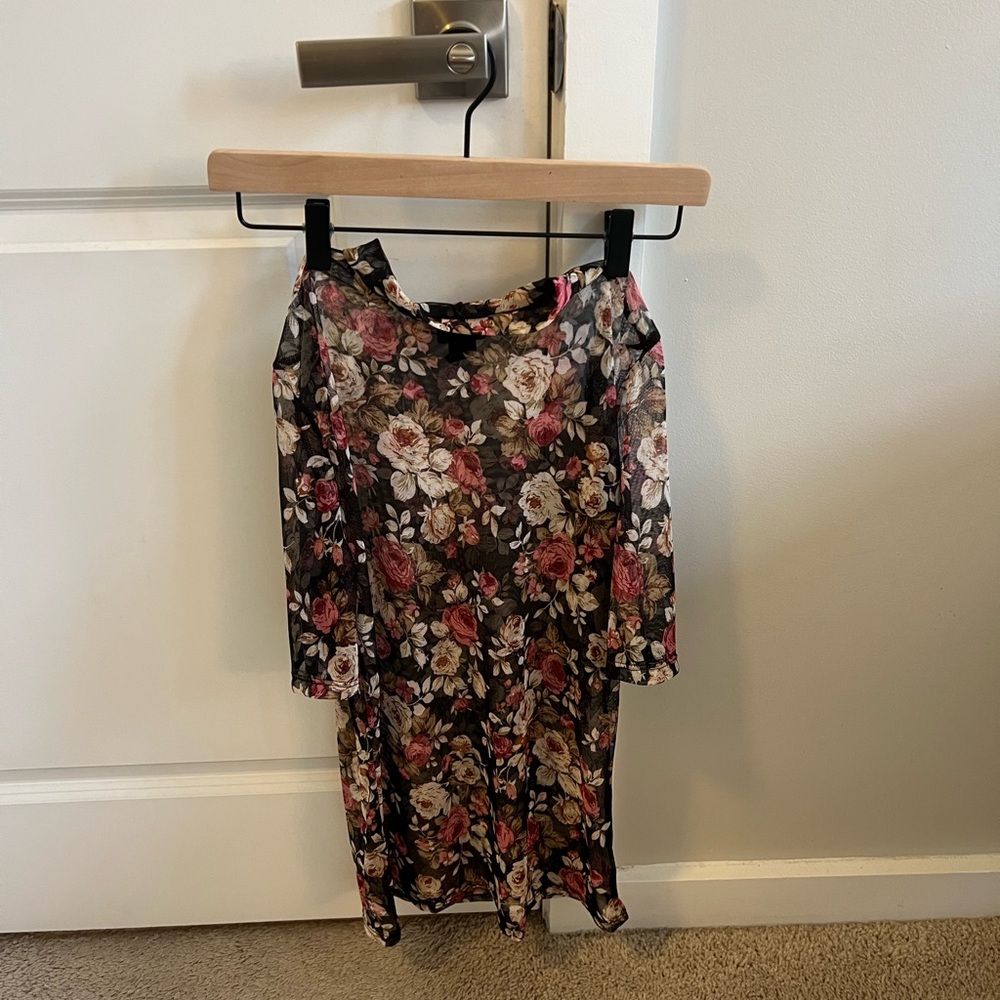 Free Press Sheer Bodycon Multicolor Floral Top